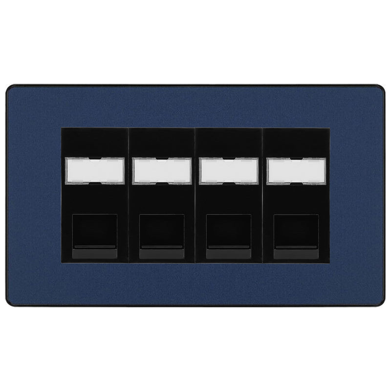 BG Evolve Matt Blue 4 Gang RJ45 Cat5e Data Socket Black Inserts