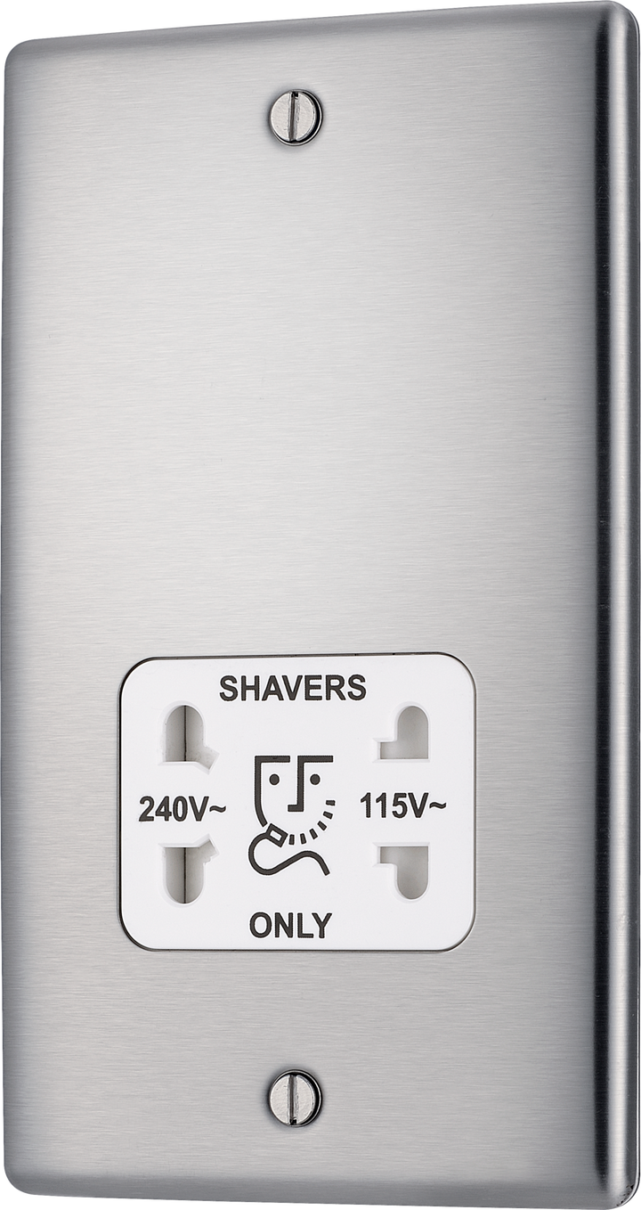 NBS20W Front - This dual voltage shaver socket from British General is suitable for use with 240V and 115V shavers and electric toothbrushes.