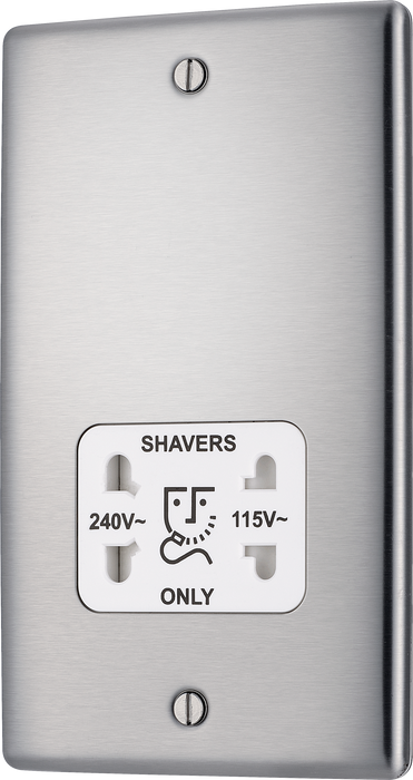 NBS20W Front - This dual voltage shaver socket from British General is suitable for use with 240V and 115V shavers and electric toothbrushes.