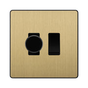 BG Evolve Satin Brass 2 Gang Switch 1x Trailing Edge LED Dimmer 1x Intermediate Grid Switch by British General (BG-Evolve-SB-2G-CUSTOM-1x-Dimmer-1x-INT)