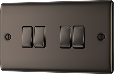 BG NBN44 Nexus Metal Black Nickel 4 Gang 10A 10AX 2 Way Plate Switch