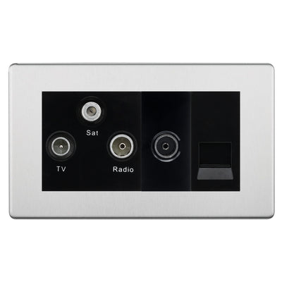 BG Screwless Brushed Steel TV/FM/SAT + Return & 1 Gang Tel - Screened Triplex Socket FBS68B by British General (BG-FBS68B)