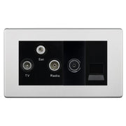 BG Screwless Brushed Steel TV/FM/SAT + Return & 1 Gang Tel - Screened Triplex Socket FBS68B by British General (BG-FBS68B)
