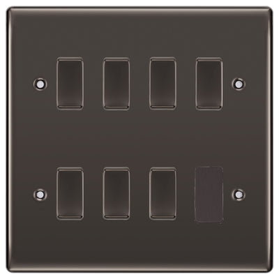 BG Black Nickel 7 Gang 2 Way Custom Grid Light Switch with Back Box Included by British General (BG-NEXUS-BN-7G-CUSTOM-LIGHT-SWITCH)