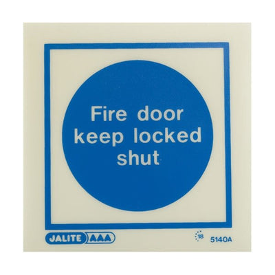 Extinguishers & Equipment: Self-Adhesive Photoluminescent Fire Door Signs - Vinyl 100x100mm Fire door keep locked shut by Jalite signs (SAFELINCS-JS5140A)