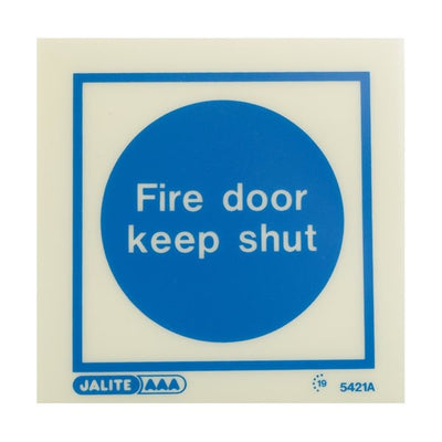 Extinguishers & Equipment: Self-Adhesive Photoluminescent Fire Door Signs - Vinyl 100x100mm Fire door keep locked shut by Jalite signs (SAFELINCS-JS5140A)