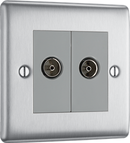 NBS66 Front - This TV/FM diplex socket from British General has 2 connection points and separates the TV and FM band signals from systems where both signals are combined on a single aerial down-lead.