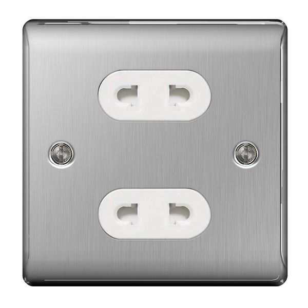 BG NBS98W Nexus Metal Brushed Steel 2 Gang 16A Unswitched Euro Socket