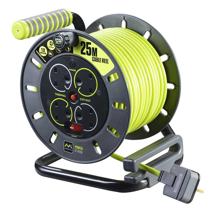 Masterplug OMU25134SL Pro XT 4 Gang Medium Open Cable Reel with Switch and LED