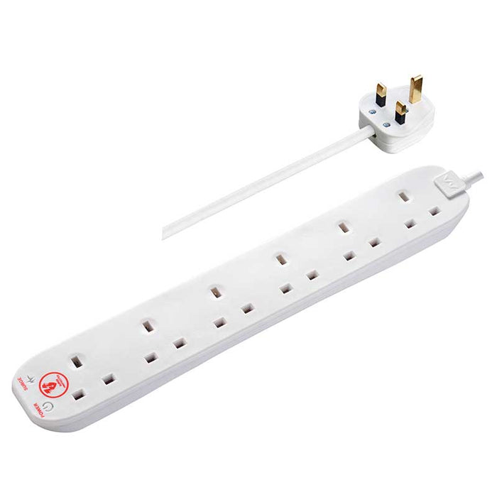 Masterplug SRG6210N Six Socket Surge Protected Extension Lead, 2 Metres, White