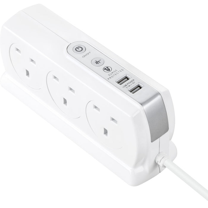 Masterplug SRGDSU62PW Socket Surge Protected Extension Lead with 2 USB Ports