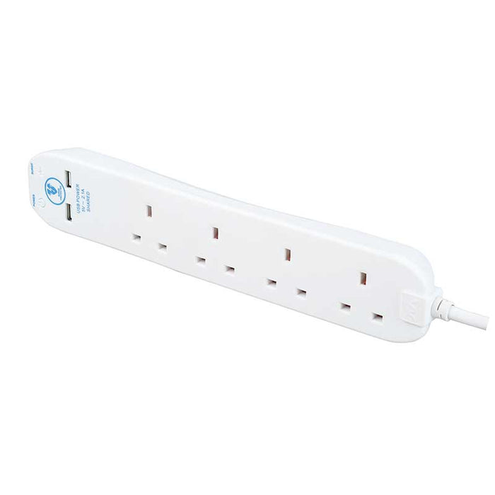 Masterplug SRGU4210N-MP Four Socket Surge Protected Extension Lead with Two USB Charging Ports, 2 Metres