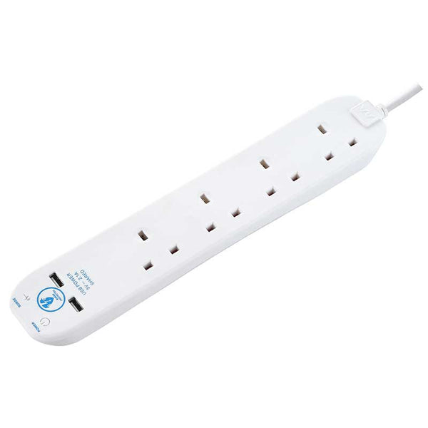 Masterplug SRGU4210N-MP Four Socket Surge Protected Extension Lead with Two USB Charging Ports, 2 Metres