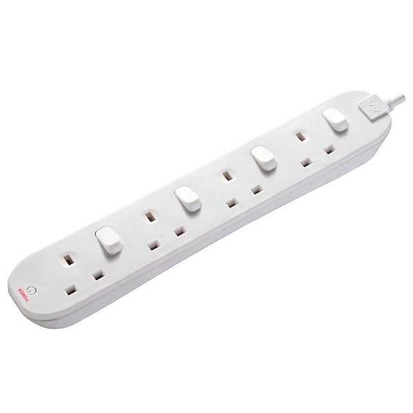 Masterplug SWC4210N-MP Four Socket Extension with Individual Switches, 2 Metres, White