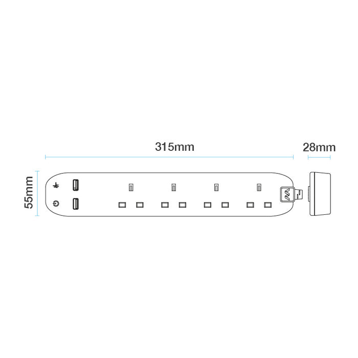 Masterplug SRGU4210N-MP Four Socket Surge Protected Extension Lead with Two USB Charging Ports, 2 Metres